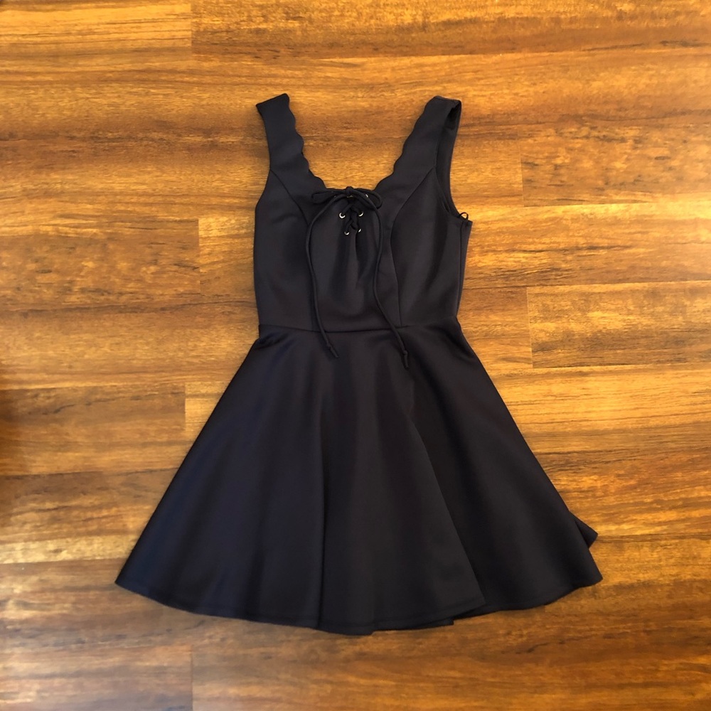 Navy Blue Scallop Top Dress
